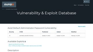 
                            7. CVE-2010-0219 Axis2 Default Administrator Password Vulnerability ...