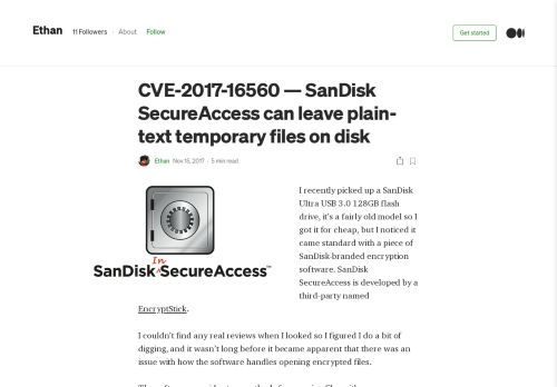 
                            8. CVE-2017-16560 — SanDisk Secure Access leaves plain-text copies ...