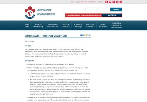 
                            12. CVMA | Documents | Euthanasia – Position Statement