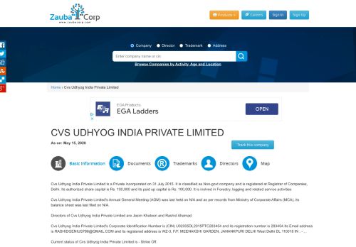 
                            7. CVS UDHYOG INDIA PRIVATE LIMITED - Company, directors and ...