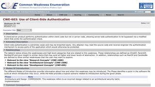 
                            2. CWE - CWE-603: Use of Client-Side Authentication (3.2)