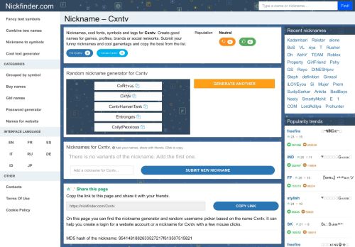 
                            11. Cxntv - Names and nicknames for Cxntv - Nickfinder.com