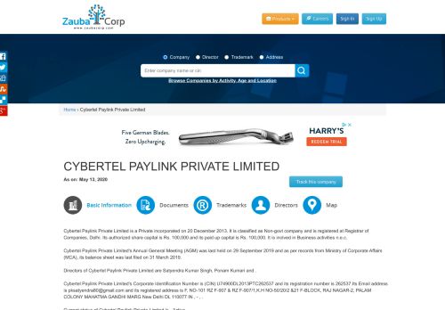 
                            9. CYBERTEL PAYLINK PRIVATE LIMITED - Company, directors and ...