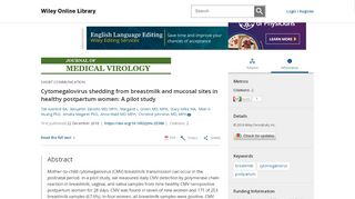 
                            13. Cytomegalovirus shedding from breastmilk and mucosal sites in ...