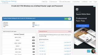 
                            10. D-Link AC1750 Wireless rev.A Default Router Login and Password