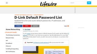 
                            3. D-Link Default Password List (Updated February 2019) - Lifewire
