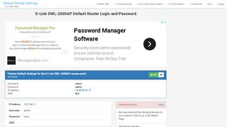 
                            1. D-Link DWL-2600AP Default Router Login and Password - Clean CSS