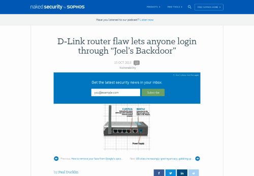 
                            12. D-Link router flaw lets anyone login through “Joel's Backdoor ...