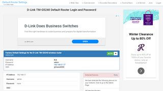
                            12. D-Link TM-G5240 Default Router Login and Password - ...