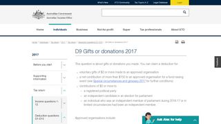 
                            13. D9 Gifts or donations 2017 | Australian Taxation Office