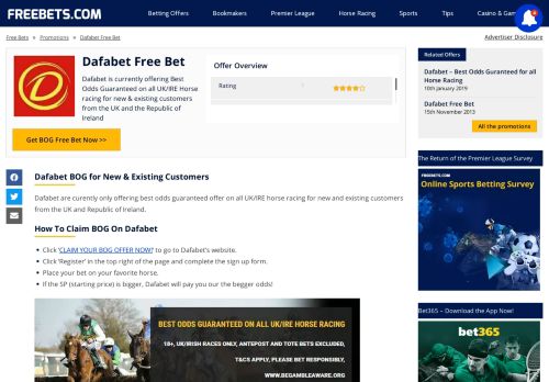
                            12. Dafabet Free Bet - Claim £30 in Free Bets | Freebets.com