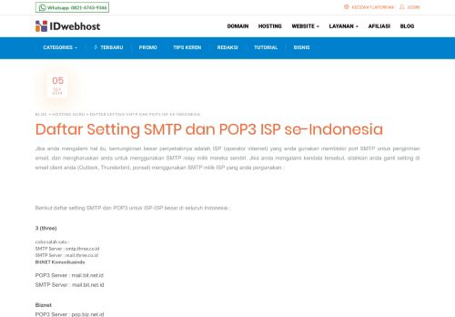 
                            6. Daftar Setting SMTP dan POP3 ISP se-Indonesia - BLOG IDwebhost