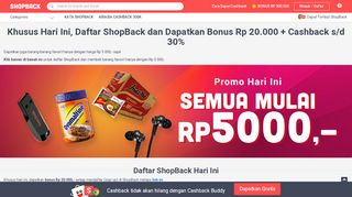 
                            7. Daftar ShopBack Bonus Rp 20.000 + Cashback 30% - Khusus Hari Ini