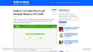 
                            6. Daftar User dan Password Default Modem ZTE F609 - SOLUSIANA