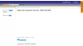 
                            6. Daikin AC Customer Care No. 1860-180-3900 | India Customer Care
