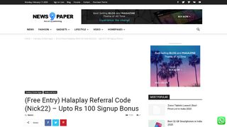 
                            5. (Daily Free League) HalaPlay Referral Code - Rs 125 Signup Bonus + ...