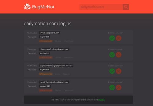 
                            8. dailymotion.com logins - BugMeNot