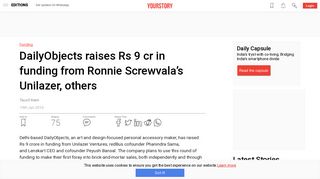 
                            12. DailyObjects raises Rs 9 crore in funding from Ronnie Screwvala's ...