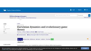 
                            10. Darwinian dynamics and evolutionary game theory: Journal of ...