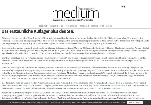
                            9. Das erstaunliche Auflagenplus des SHZ – medium magazin