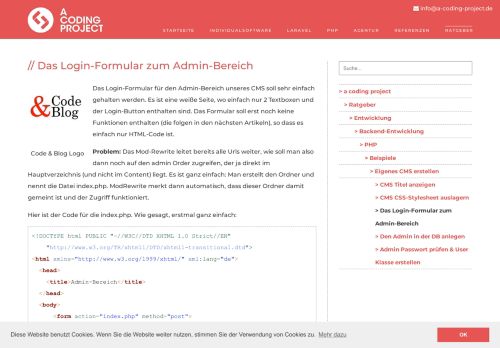 
                            8. Das Login-Formular zum Admin-Bereich | a coding project