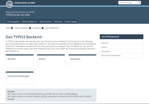 
                            2. Das TYPO3 Backend - Universität zu Köln