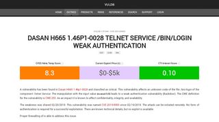 
                            6. Dasan H665 1.46p1-0028 Telnet Service /bin/login weak authentication