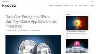 
                            13. Dash Coin Price Jumps 5% as DashPay Mobile App Gets Uphold ...