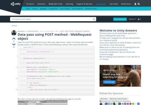 
                            5. Data pass using POST method - WebRequest object - Unity Answers