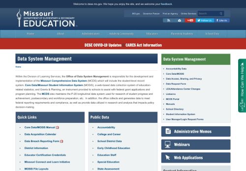 
                            8. Data System Management | Missouri Department of ... - Dese - MO.gov