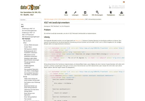 
                            4. data2type GmbH: XSLT Kochbuch | XSLT mit JavaScript erweitern