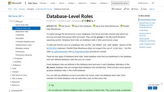 
                            2. Database-Level Roles - SQL Server | Microsoft Docs