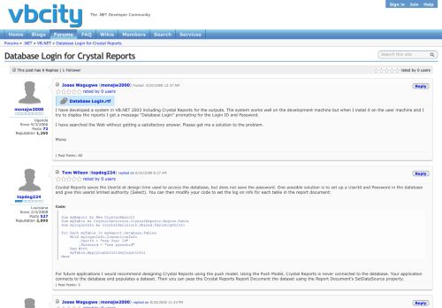 
                            10. Database Login for Crystal Reports - vbCity - The .NET Developer ...