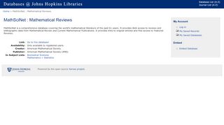 
                            11. Databases @ JH: MathSciNet : Mathematical Reviews