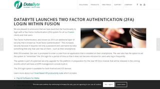 
                            9. DataByte launches Two Factor Authentication (2FA) login within Fusion