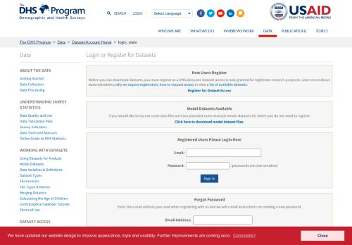 
                            3. Dataset Login - The DHS Program - login_main