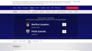 
                            10. Daten | Benfica - PAOK Saloniki | 21.08.2018 - Sky Sport