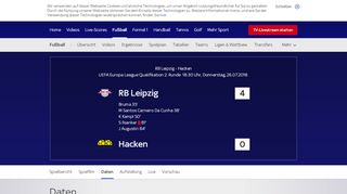 
                            12. Daten | RB Leipzig - Hacken | 26.07.2018 - Sky Sport