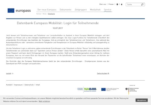 
                            4. Datenbank Europass Mobilität: Login für Teilnehmende - Der Europass