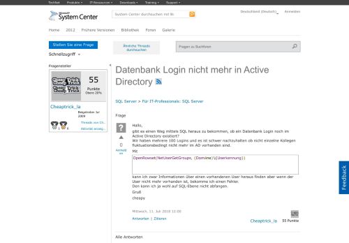 
                            1. Datenbank Login nicht mehr in Active Directory - Microsoft