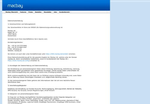 
                            9. Datenschutz - macbay.de - Ihr Online-Backup-Organizer-SMS ...