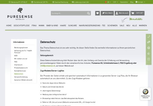 
                            3. Datenschutz | Puresense-Naturkosmetik - www.puresense.ch