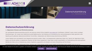 
                            2. Datenschutzerklärung | ADASYS GmbH