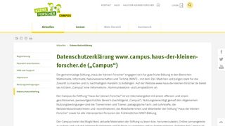 
                            8. Datenschutzerklärung www.campus.haus-der-kleinen-forscher.de