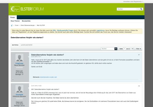 
                            2. Datenübernahme Vorjahr wie starten? - Elster-Forum