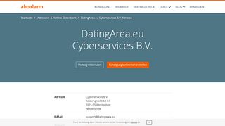 
                            6. DatingArea.eu Cyberservices B.V. Kündigungsadresse - Aboalarm