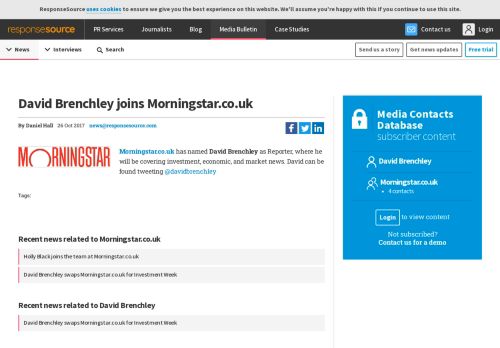 
                            13. David Brenchley joins Morningstar.co.uk - ResponseSource