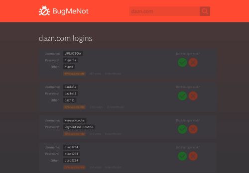 
                            1. dazn.com passwords - BugMeNot
