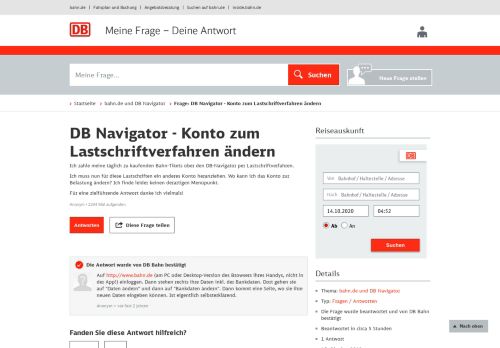 
                            4. DB Navigator - Konto zum Lastschriftverfahren ändern - Gelöst ...