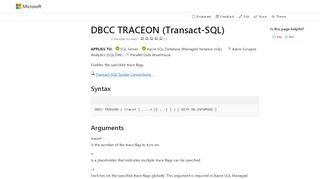 
                            4. DBCC TRACEON (Transact-SQL) - SQL Server | Microsoft Docs